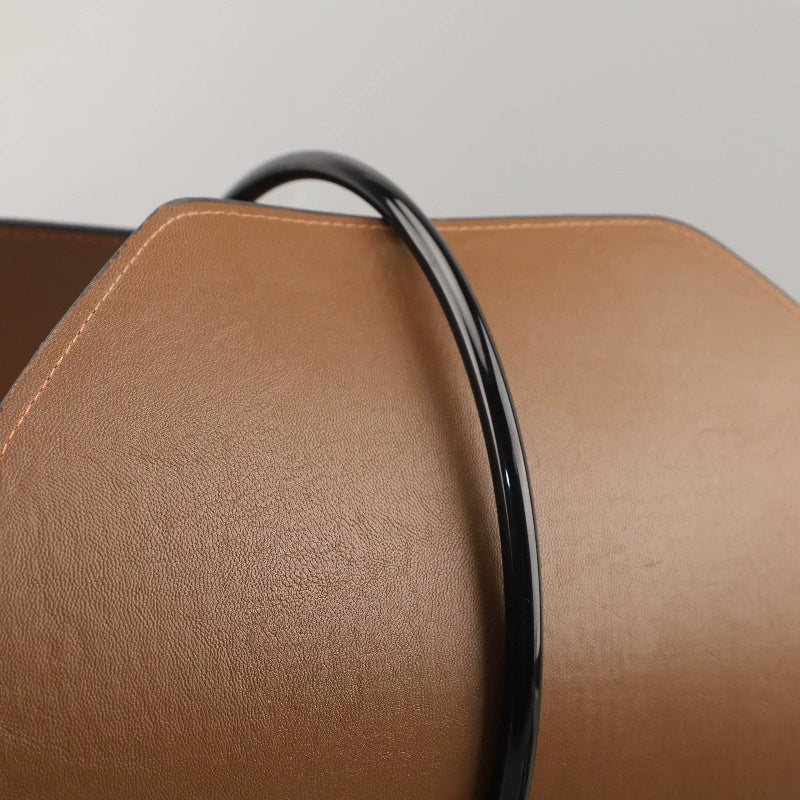 Modern Minimalist Metal & Leather Magazine Rack