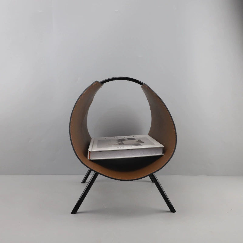 Modern Minimalist Metal & Leather Magazine Rack