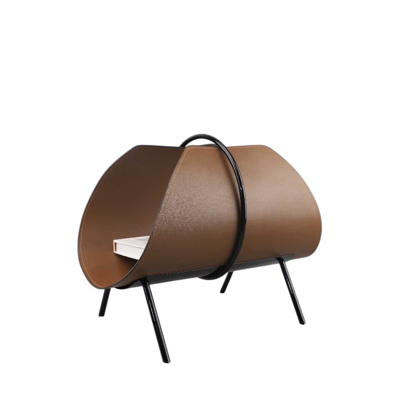 Modern Minimalist Metal & Leather Magazine Rack