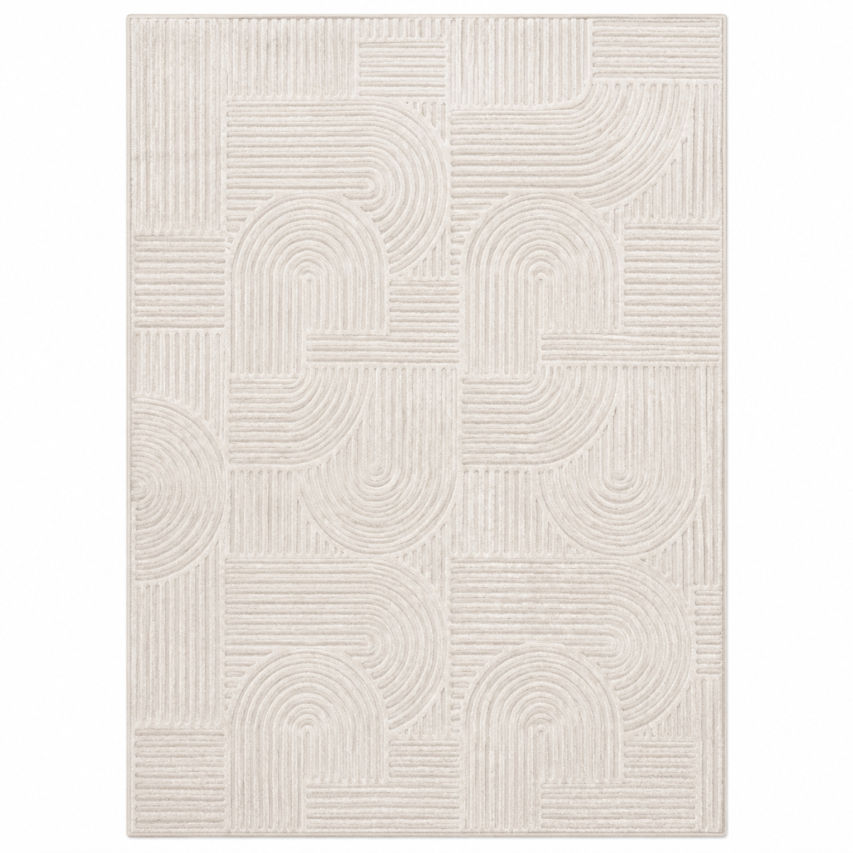 Modern Beige Area Rug - Geometric Arch Pattern