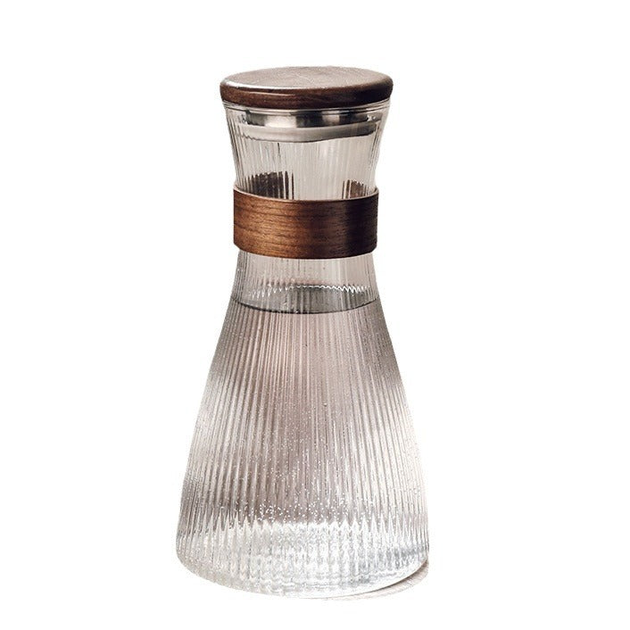 Ribbed Glass Carafe with Wooden Lid — 1.5L Water Pitcher