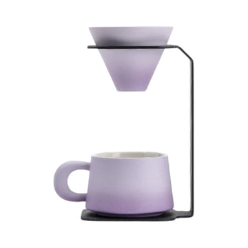 Slow Coffee Brewer Stand Set | Ceramic Dripper, Matching Mug & Metal Pour-Over Stand