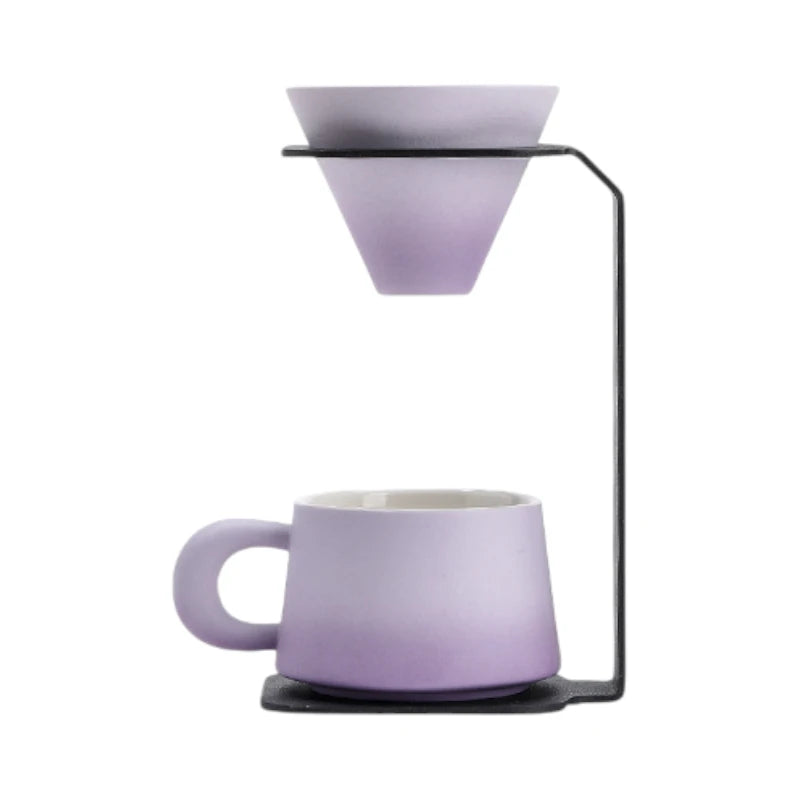 Slow Coffee Brewer Stand Set | Ceramic Dripper, Matching Mug & Metal Pour-Over Stand