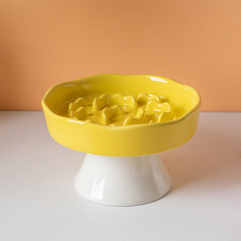 Ceramic Elevated Slow Food Bowl | Anti-Choking Non-Slip Pet Feeder