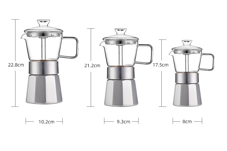Glass-Top Moka Pot - High-Borosilicate Stovetop Espresso Maker