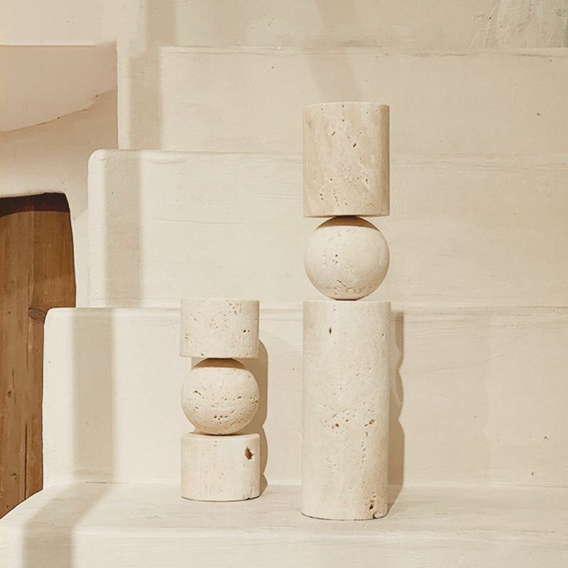 Hand-Carved Travertine Candle Holders – Wabi-Sabi Interior Design
