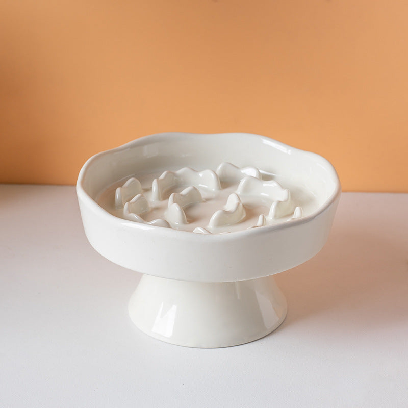 Ceramic Elevated Slow Food Bowl | Anti-Choking Non-Slip Pet Feeder