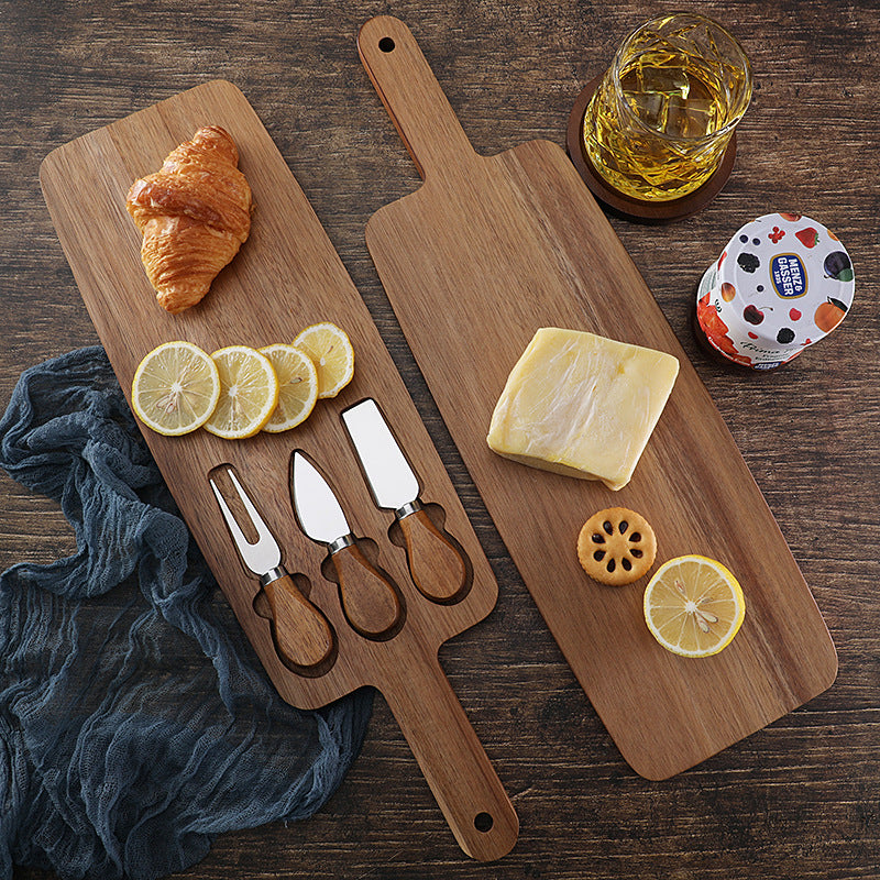 Acacia Wood Cheese Board Set with 3 Stainless Steel Cheese Knives