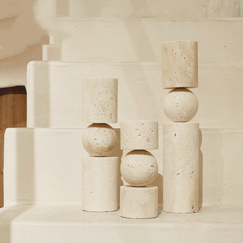 Hand-Carved Travertine Candle Holders – Wabi-Sabi Interior Design