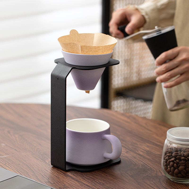 Slow Coffee Brewer Stand Set | Ceramic Dripper, Matching Mug & Metal Pour-Over Stand