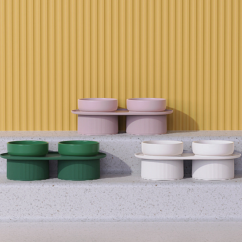 Double Elevated Ceramic Cat Bowl With Non-Slip Stand
