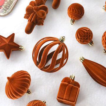 Velvet Christmas Ornament Set – 28 pcs (Various Shapes & Sizes)