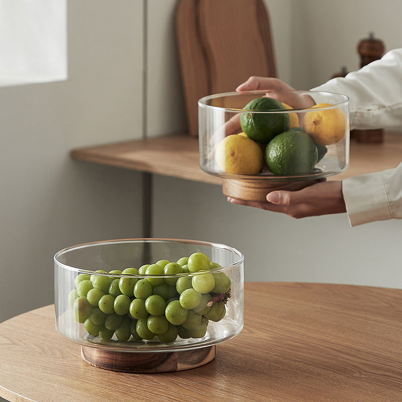 Glass Bowl with Wooden Base