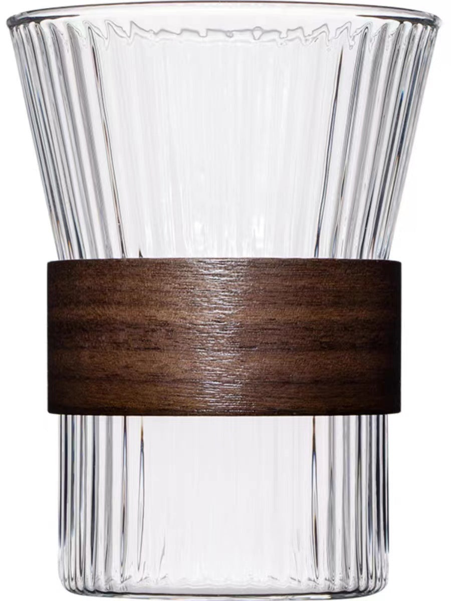 Ribbed Glass Carafe with Wooden Lid — 1.5L Water Pitcher