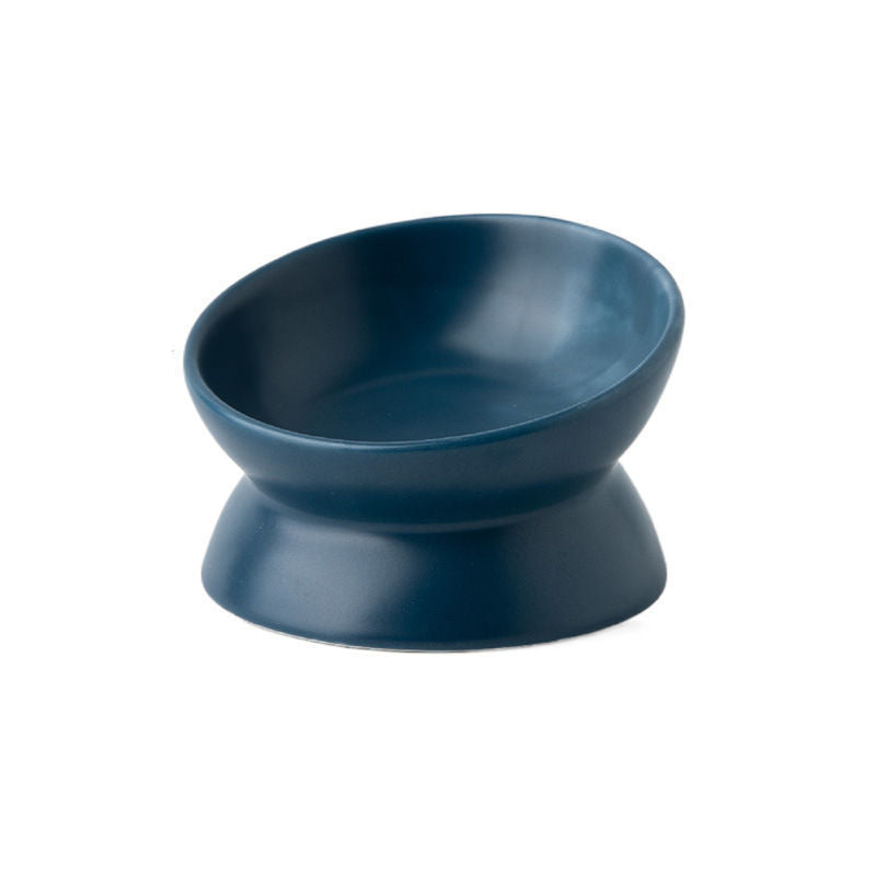 Elevated Tilted Ceramic Pet Bowl | Anti-Knock, Neck-Protecting, Non-Slip Food Bowl for Cats & Small Dogs