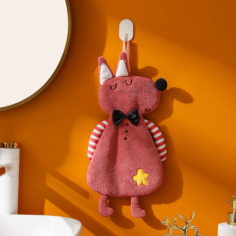 Cartoon Animal Hanging Hand Towel for Children 39x18 cm Bathroom Kitchen Soft Absorbent