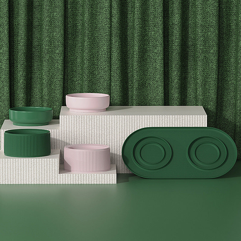 Double Elevated Ceramic Cat Bowl With Non-Slip Stand