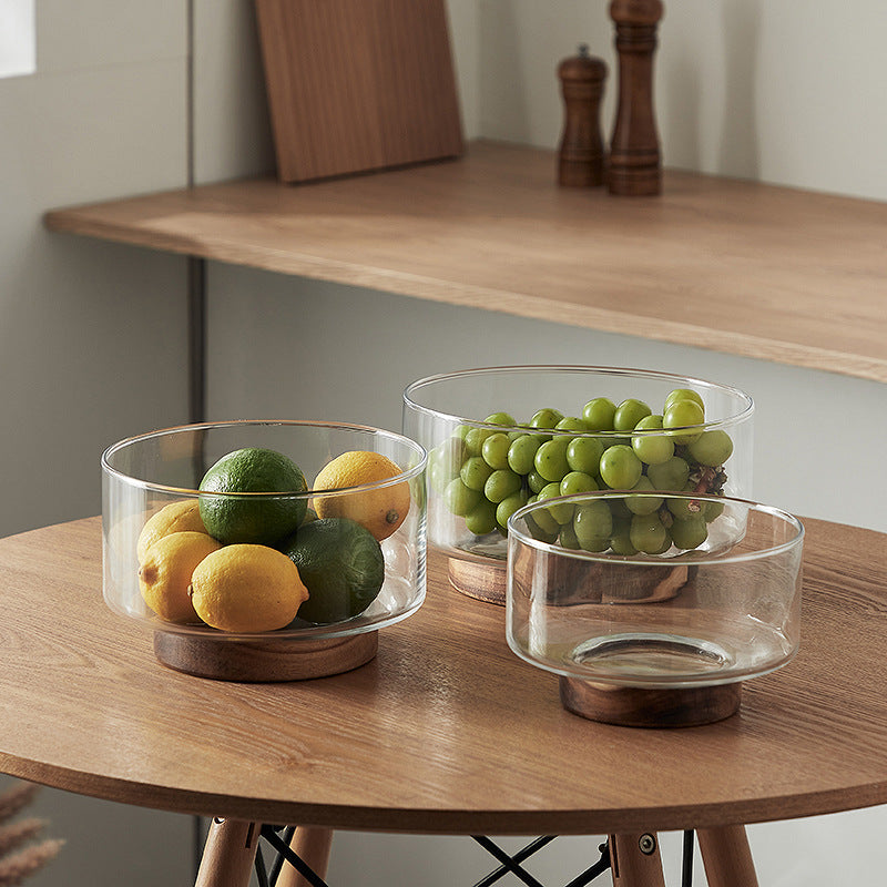 Glass Bowl with Wooden Base