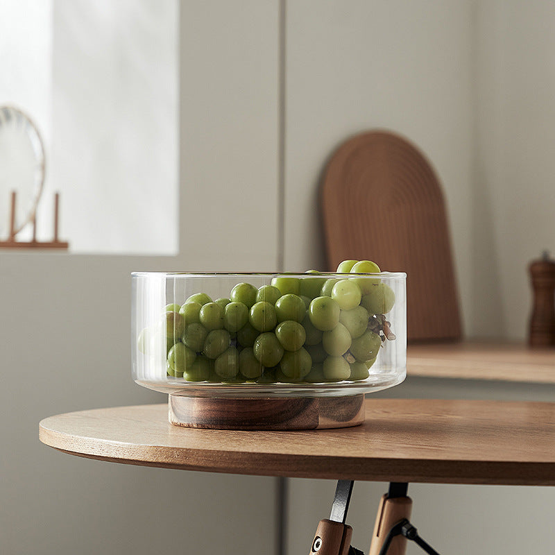 Glass Bowl with Wooden Base