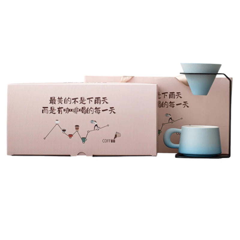 Slow Coffee Brewer Stand Set | Ceramic Dripper, Matching Mug & Metal Pour-Over Stand