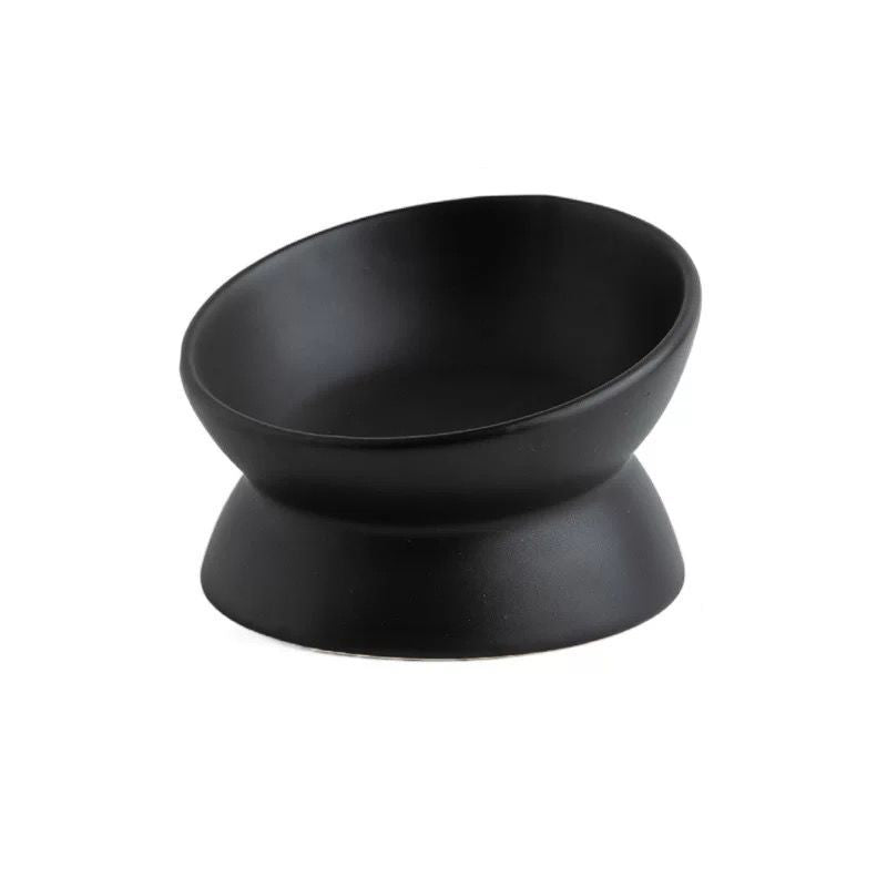 Elevated Tilted Ceramic Pet Bowl | Anti-Knock, Neck-Protecting, Non-Slip Food Bowl for Cats & Small Dogs
