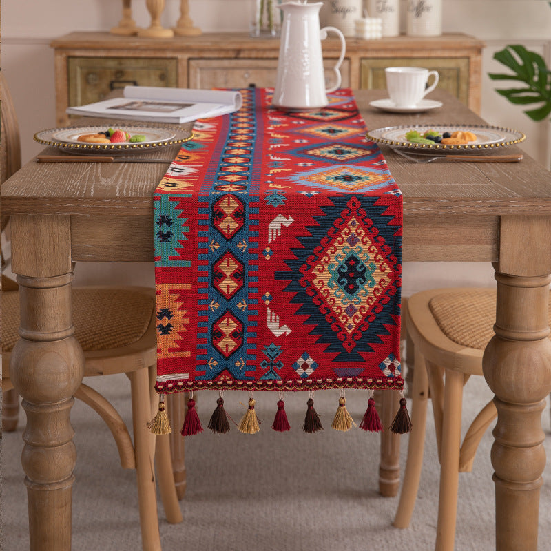 Bohemian Jacquard Table Runner with Tassels