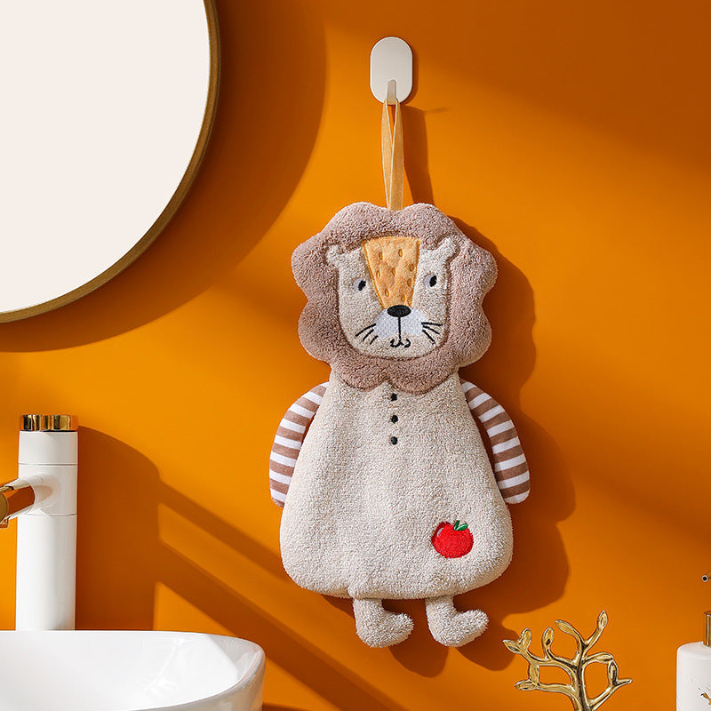 Cartoon Animal Hanging Hand Towel for Children 39x18 cm Bathroom Kitchen Soft Absorbent
