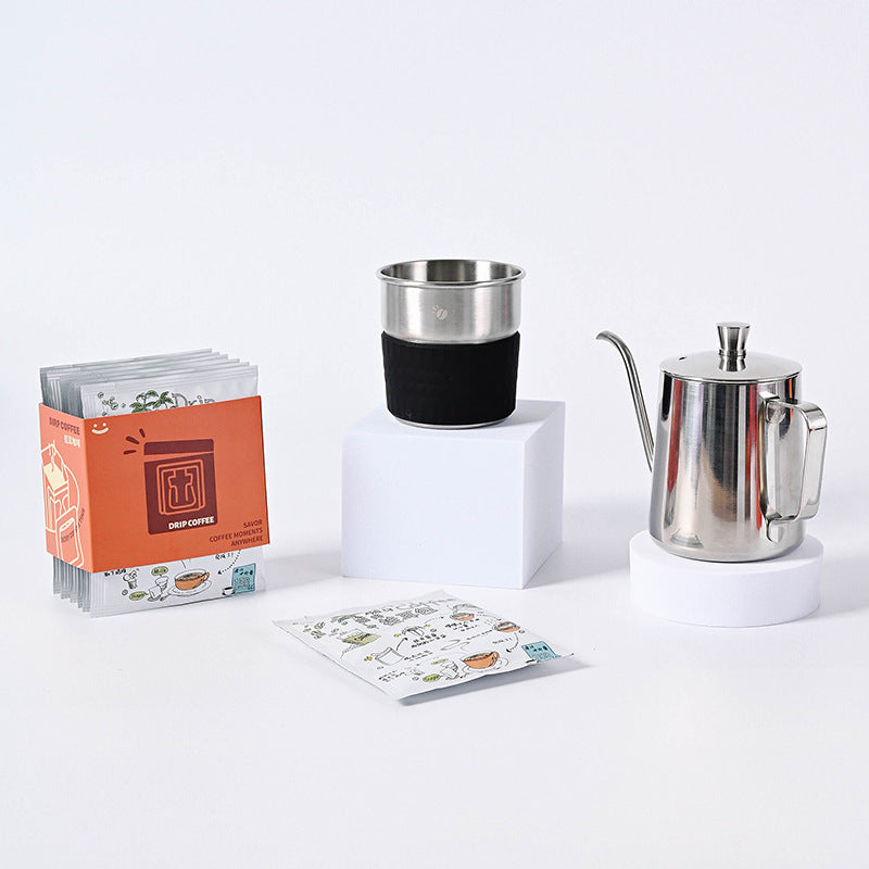 Stainless Steel Coffee Gift Set | Travel Drip Cup, Gooseneck Kettle & Filters