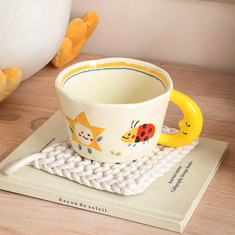 Moon Handle Ceramic Mug | Cute Handcrafted Coffee Cup