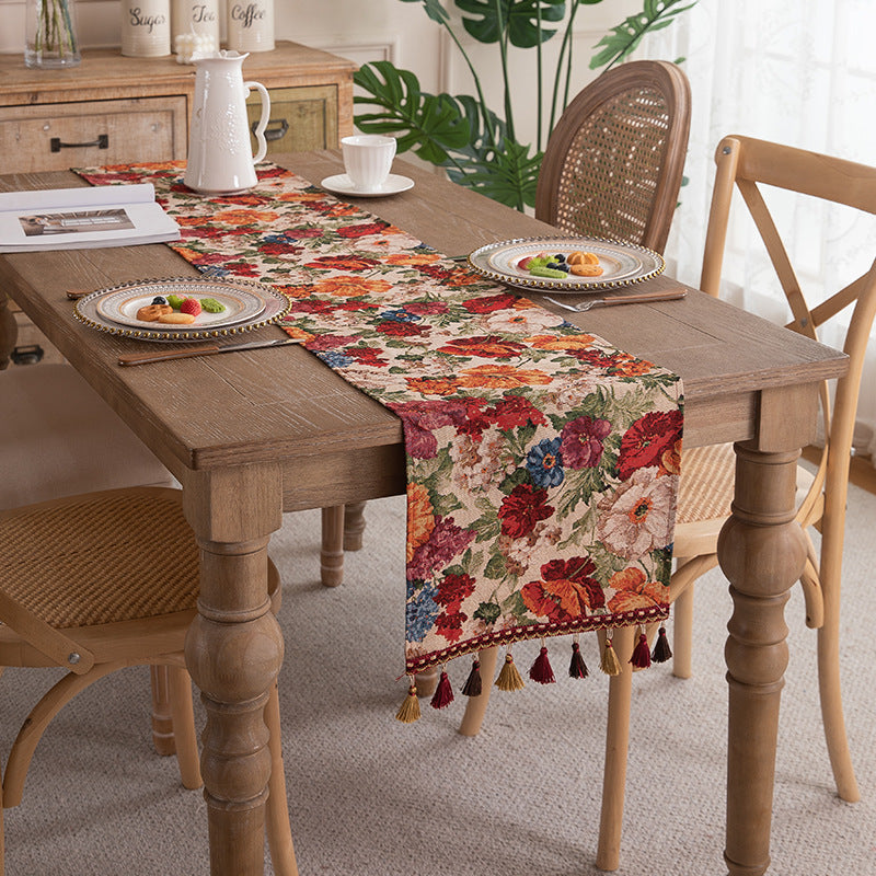 Bohemian Jacquard Table Runner with Tassels