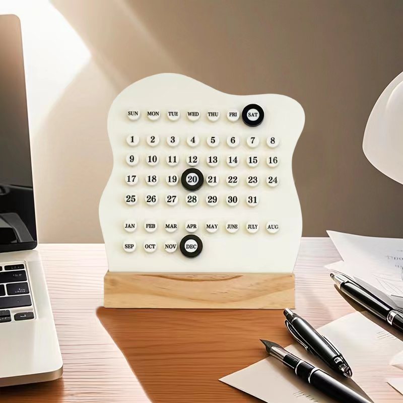Perpetual Desk Calendar Acrylic Manual Date Display 5.9 x 4.7 in with Stand