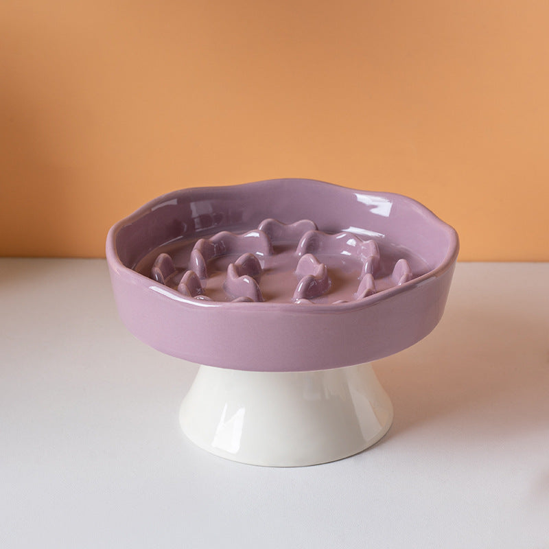 Ceramic Elevated Slow Food Bowl | Anti-Choking Non-Slip Pet Feeder