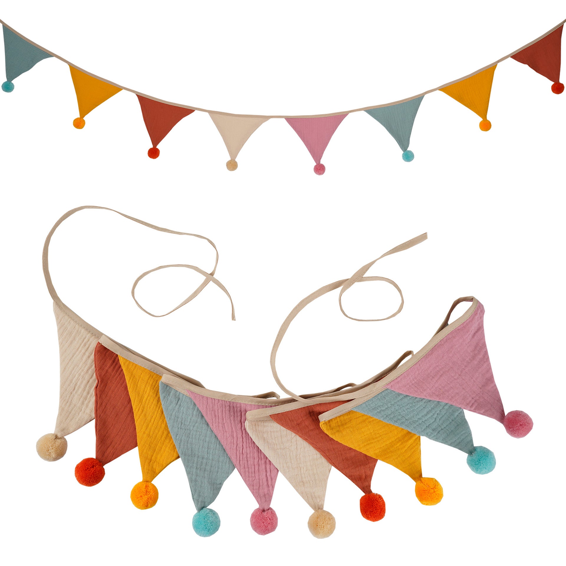 Cotton Triangle Flag Garland | Minimal Party & Kids Room Decor