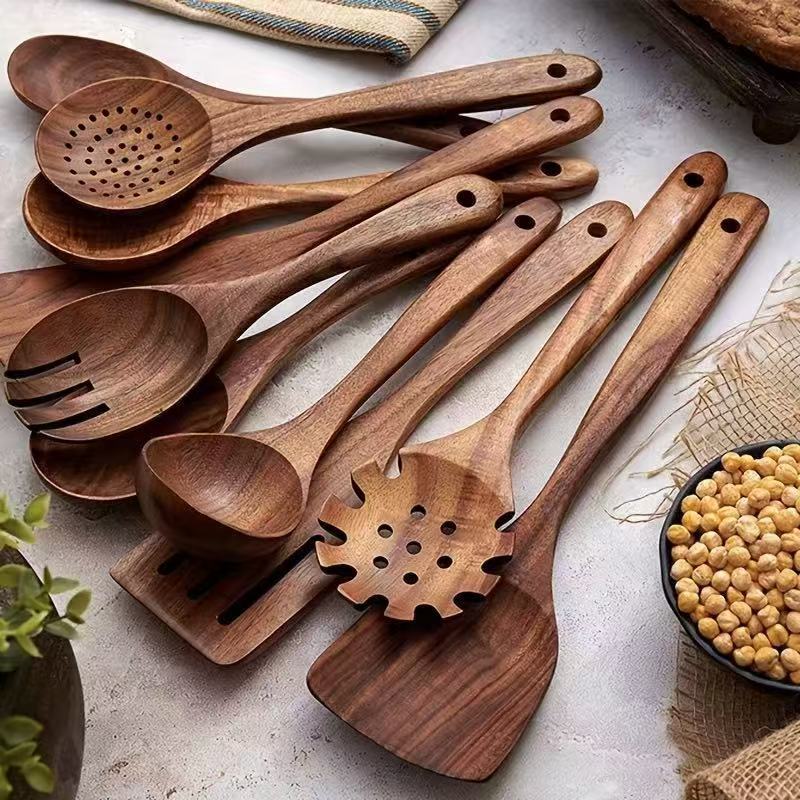 Premium Teak | Acacia Wood Cooking Utensil Set – 9-Piece Collection