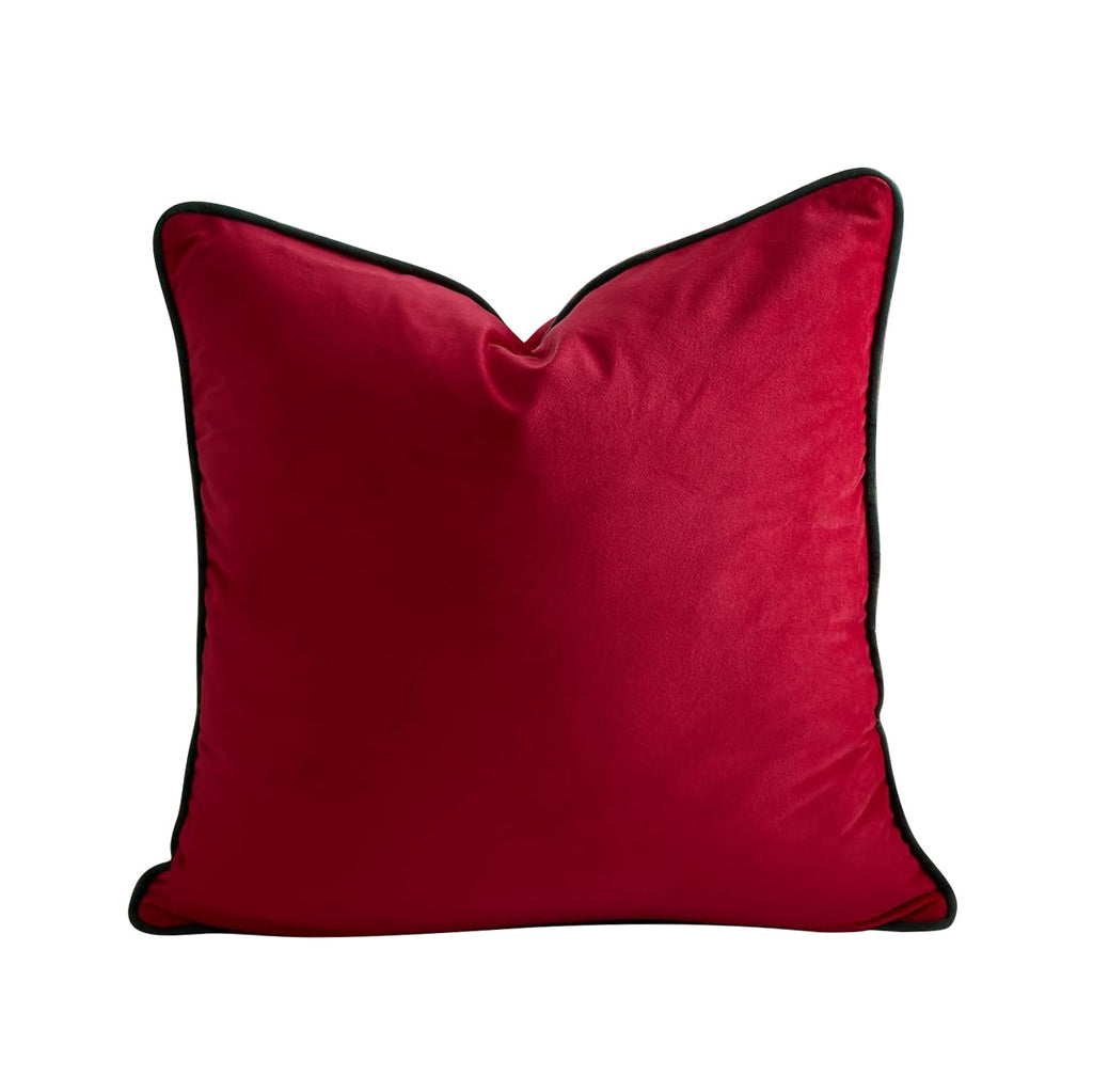 Velvet Christmas Cushion Cover – Red & Green with Contrast Piping