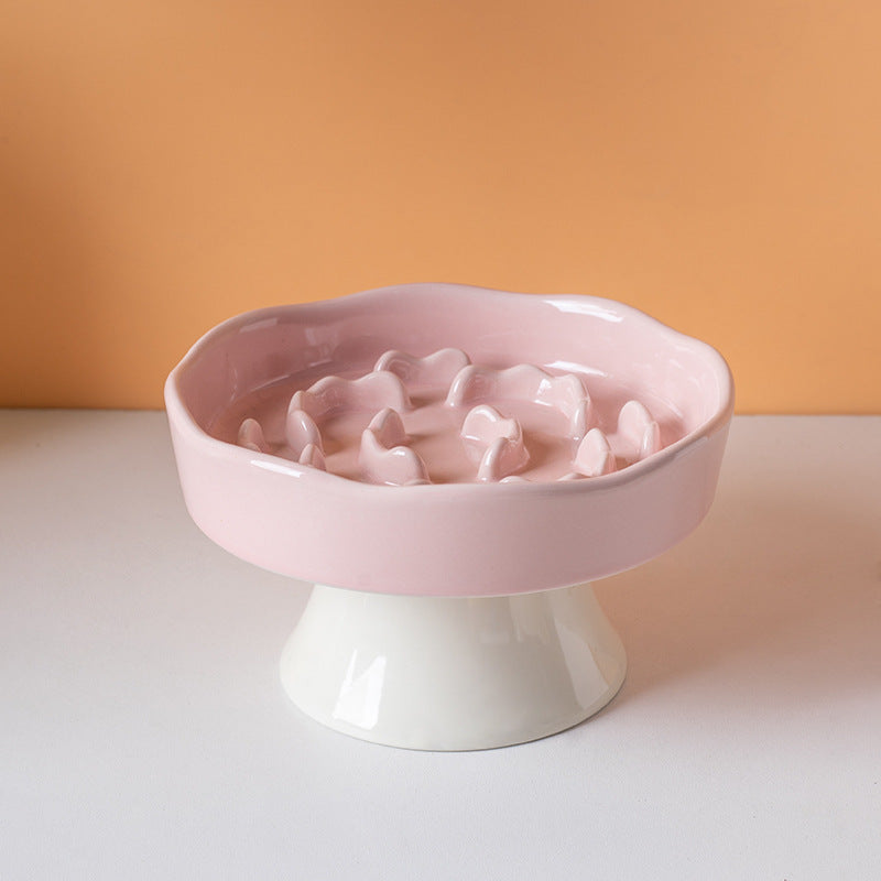 Ceramic Elevated Slow Food Bowl | Anti-Choking Non-Slip Pet Feeder