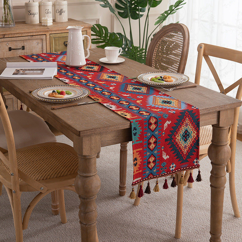 Bohemian Jacquard Table Runner with Tassels