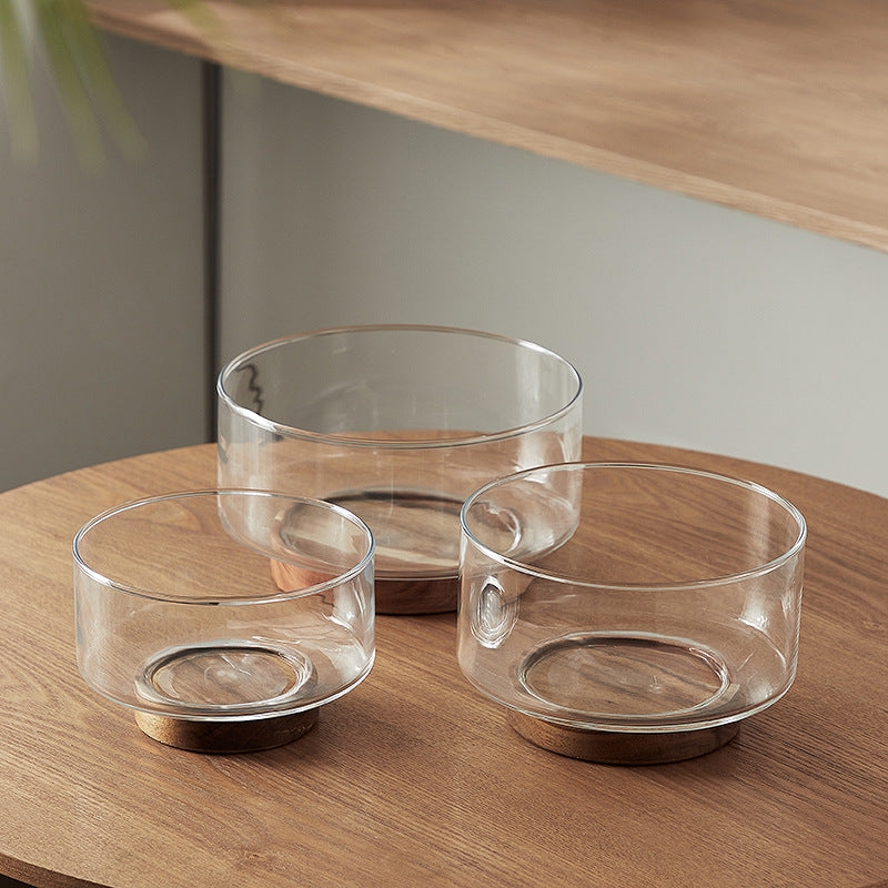 Glass Bowl with Wooden Base