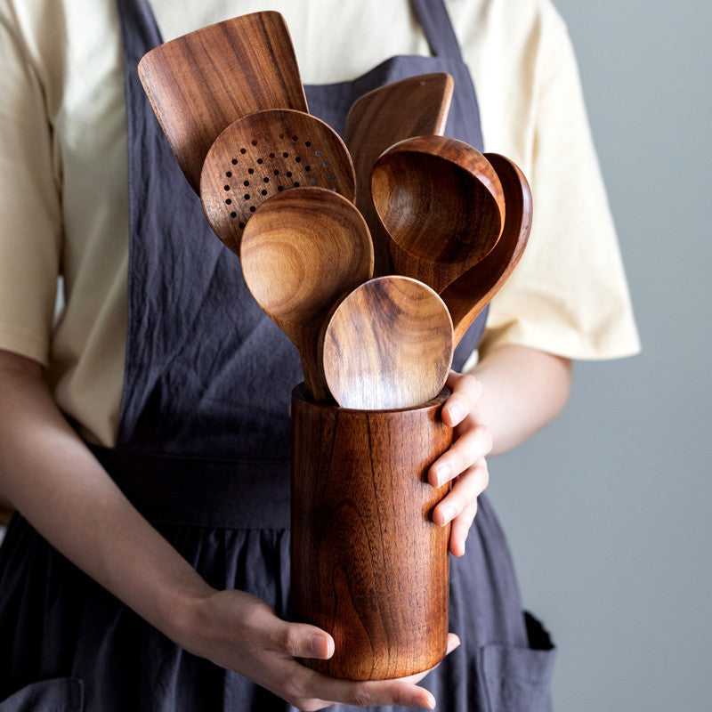 Premium Teak | Acacia Wood Cooking Utensil Set – 9-Piece Collection