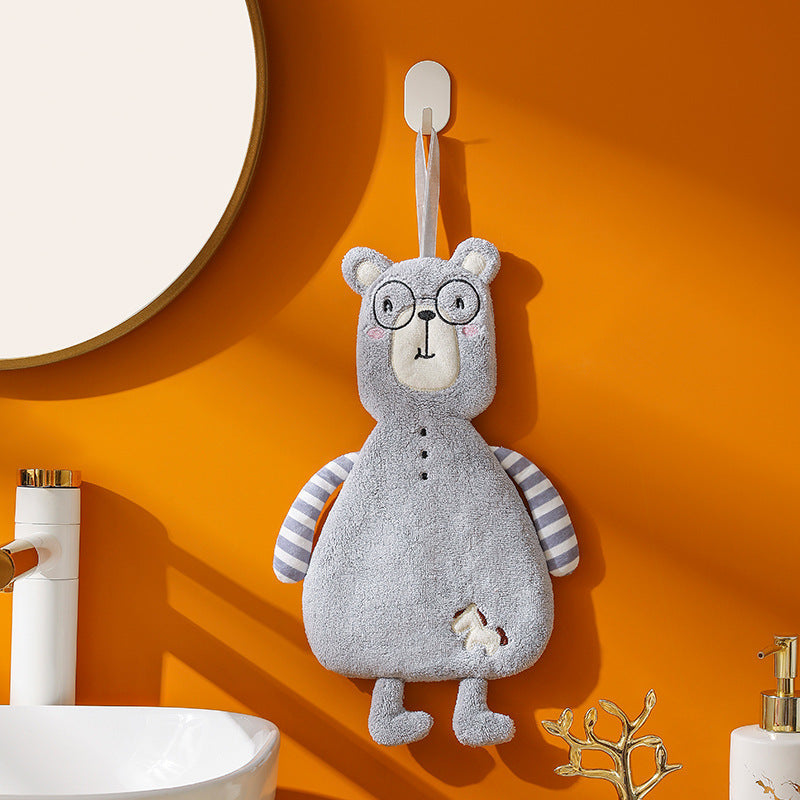 Cartoon Animal Hanging Hand Towel for Children 39x18 cm Bathroom Kitchen Soft Absorbent