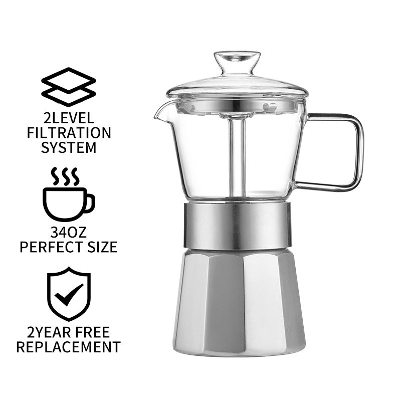 Glass-Top Moka Pot - High-Borosilicate Stovetop Espresso Maker