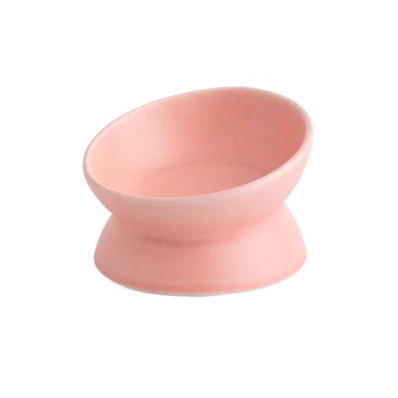 Elevated Tilted Ceramic Pet Bowl | Anti-Knock, Neck-Protecting, Non-Slip Food Bowl for Cats & Small Dogs