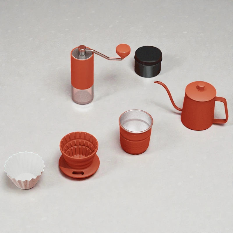 Portable Coffee Set | Manual Grinder, Dripper, Kettle & Travel Accessories