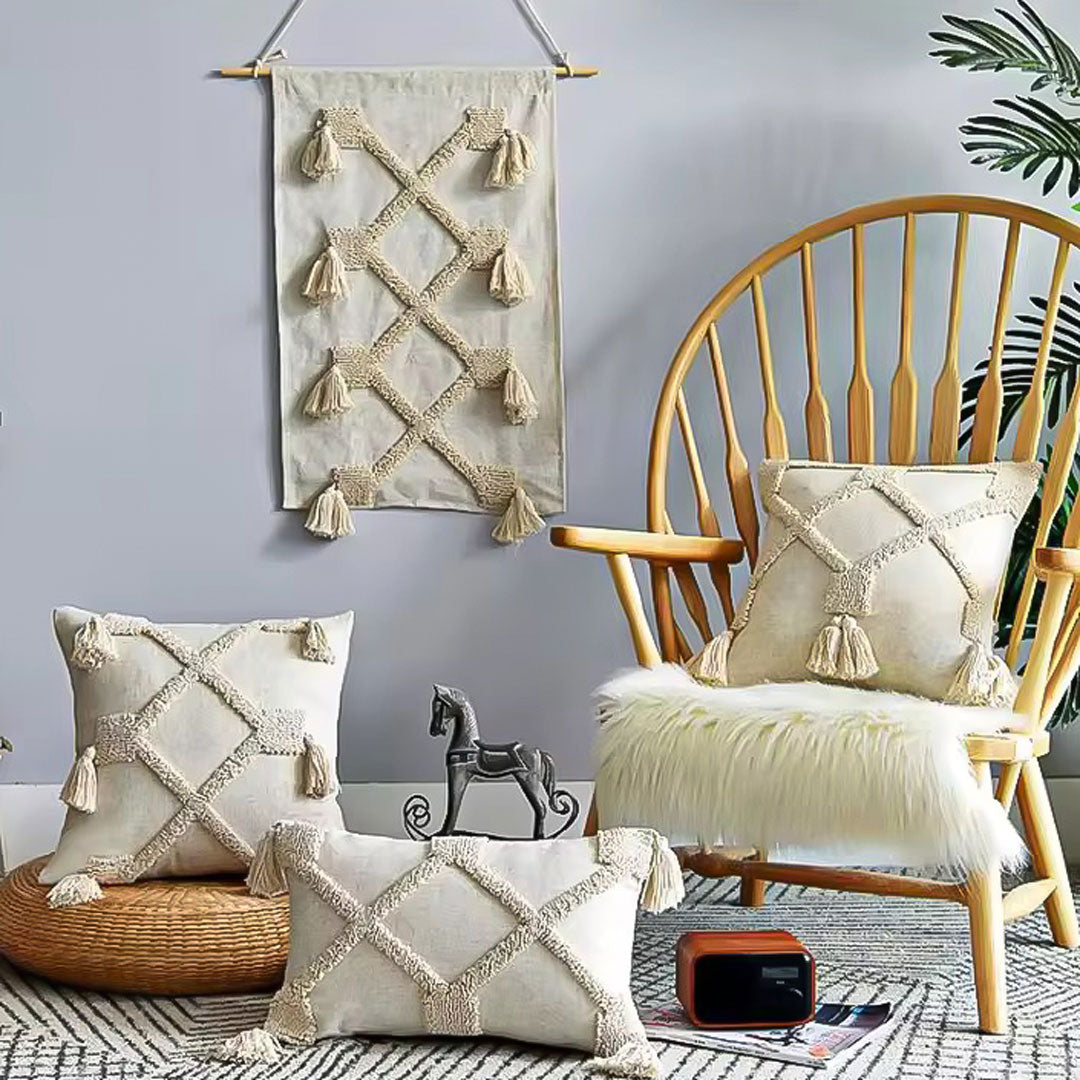 Boho Cotton Cushion Cover with Tassels