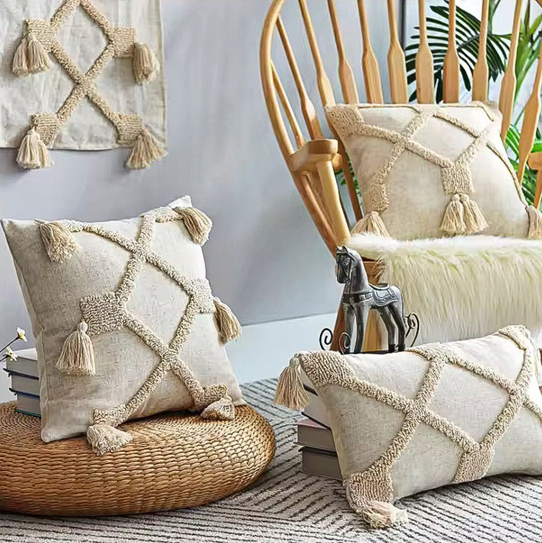 Boho Cotton Cushion Cover with Tassels