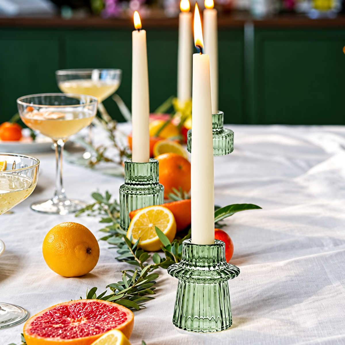 Ribbed Glass Candle Holders