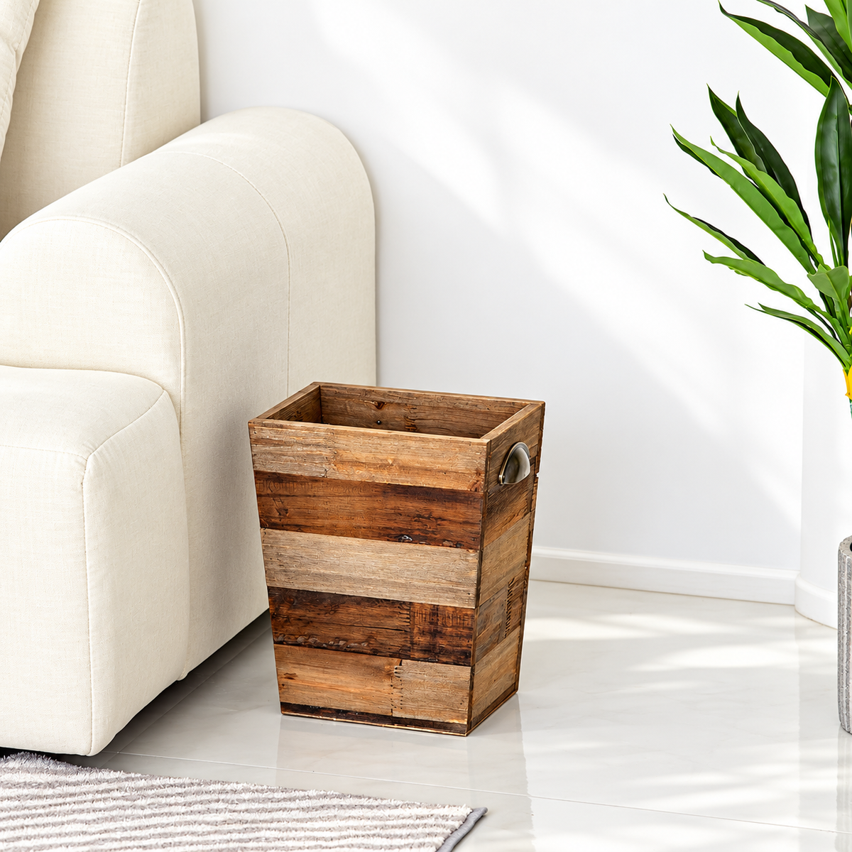 Rustic Wooden Wastebasket