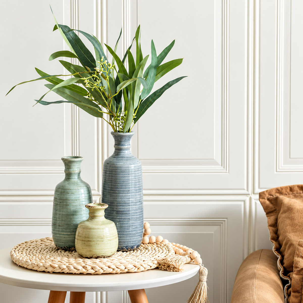 Rustic Ceramic Vase Set - 3 Decorative Vases