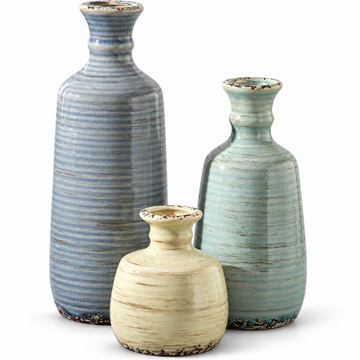 Rustic Ceramic Vase Set - 3 Decorative Vases