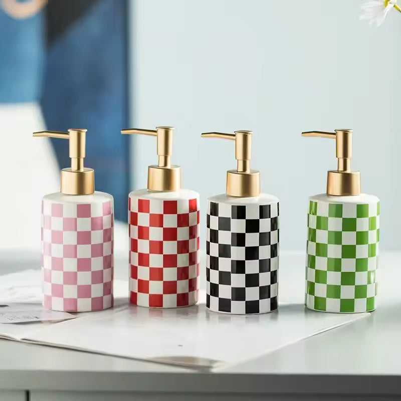 Checkerboard Ceramic Soap Dispenser | Modern Retro Pump Bottle